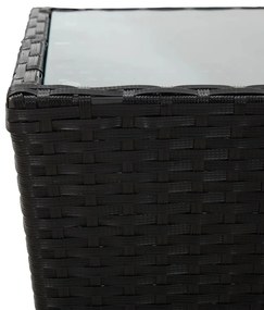 Mesa de chá 41,5x41,5x43 cm vime PE e vidro temperado preto
