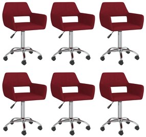 vidaXL Cadeiras de jantar giratórias 6 pcs tecido vermelho tinto