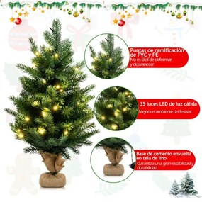 Árvore de Natal artificial de 60 cm com 35 luzes LED e temporizador 234 ramos Base estável Decorações Verde