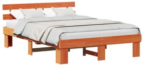 Estrado de Cama com Cabeceira Castanho Encerado 140x200 cm Madeira Mac