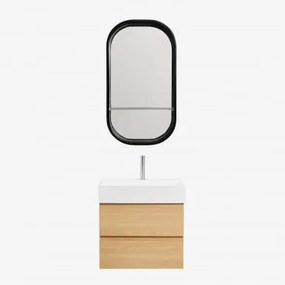 Conjunto De Móvel De Casa De Banho Em Madeira E Chapa De Freixo Com Lavatório Integrado Ona Madeira Natural & Oval Com Prateleira Preto - Sklum