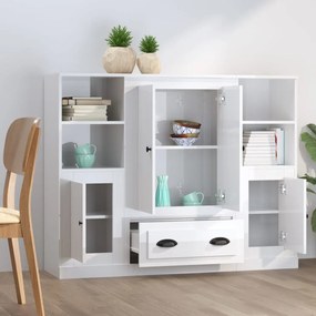 Aparadores altos 3 pcs derivados de madeira branco brilhante