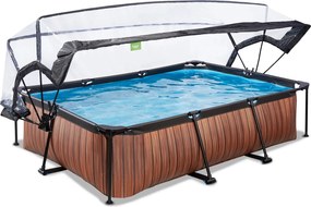 Piscina retangular Wood 300 x 200 x 65 cm com bomba de filtragem e cobertura - castanha