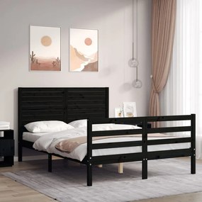 Estrutura de cama de casal c/ cabeceira madeira maciça preto