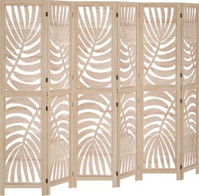 HOMCOM Biombo interior em madeira 6 painéis 240 x 170 cm, dobrável e portátil, motivo de folha, design removível, madeira natural | Aosom Portugal
