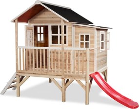 Casa de brincar infantil exterior para crianças Loft 350 em madeira com escorrega - natural