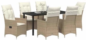 Conjunto de Jantar de Jardim com 7 Peças e Almofadas, Bege Rattan