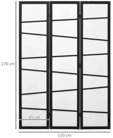 Biombo de 3 Painéis Separador de Ambientes Dobrável Divisória para Espaços de Madeira 135x180 cm Preto e Branco