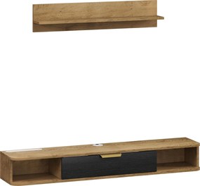 HOMCOM Móvel de TV Sala de Estar com Prateleira de Parede Armário Orifícios para Cabos para Televisão de Parede 120x24x16 cm Carvalho | Aosom Portugal