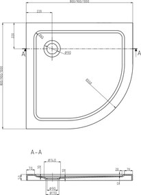 Mexen Flat base de duche semicircular slim 90 x 90 cm, branco, sifão cromado - 41109090
