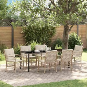 vidaXL Conjunto de Jantar de Jardim de 7 Peças com Almofadas em Vime Polímero Bege