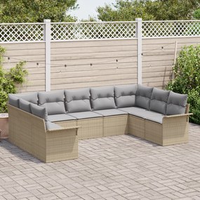 Conjunto de Sofá de Jardim com Almofadas Bege Vime Poliéster