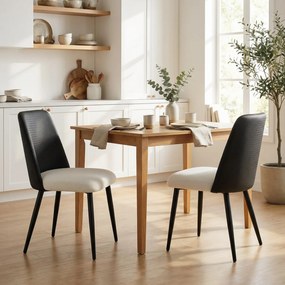 Conjunto de 2 Cadeiras de Cozinha (MESA NÃO INCLUIDA) com Encosto em PU Pernas de Aço e Assento Acolchoado 47,5x57x84 cm Preto e Bege