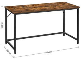 Mesa de escritório estreita em design industrial 140 x 60 x 75 cm Castanho Vintage-Preto