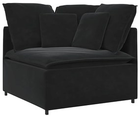 Sofá modular com pufes e almofadas veludo preto