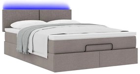Cama Otomana com Colchão &amp; LEDs Taupe 140x200 cm Tecido