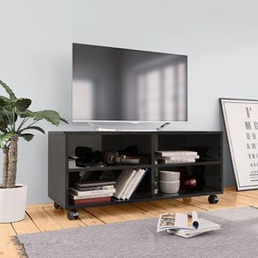 vidaXL Móvel de TV com rodas 90x35x35cm contraplacado preto brilhante