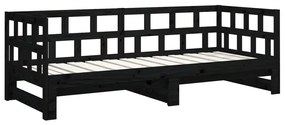 Estrutura sofá-cama de puxar 2x(90x200) cm pinho maciço preto