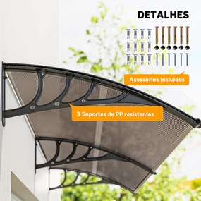 Marquise para Portas e Janelas 195x75 cm  Marquise com Proteção para Sol e Chuva com Painéis de Policarbonato Castanho
