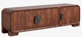 Móvel Tv Em Madeira De Manga E Pedra Natural Kivalina Mármore Verde Udaipur - Madeira De Manga Escura & 180 X 45 Cm - Sklum