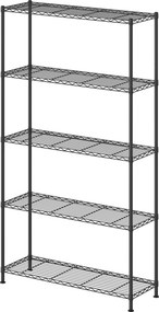 Estante de metal e plastico 30 x 90 x 161 cm, prateleiras ajustáveis, estante de arrumação com 5 níveis para garagem preto