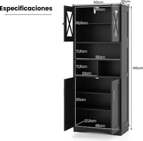 Armário de banho ou cozinha 60 x 30 x 145 cm  com portas e 3 cubos  para despensa com prateleiras ajustáveis Preto