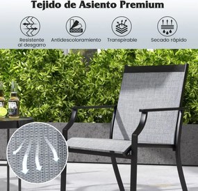 Conjunto de 2 cadeiras de jardim com assento respirável Estrutura metálica Costas altas e apoios de braços ergonómicos Cinzento
