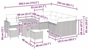 Conjunto de sofá de jardim de 12 peças com almofadas bege em rattan si