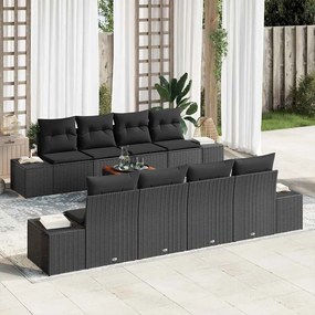 vidaXL Conjunto de Sofás de Jardim de 9 peças com Almofadas Preto Vime de Polietileno Acácia