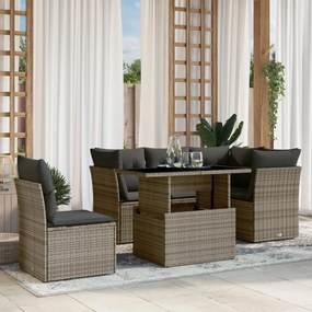 6 pcs conjunto sofás de jardim com almofadões vime cinzento
