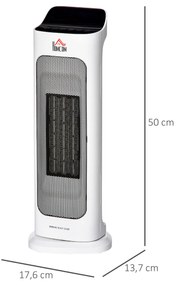 Aquecedor Cerâmico 1000W/2000W com Controle Remoto Tela LED 3 Modos de Vento Temporizador de 8H Termostato e Oscilação 42° para 25m² 17,6x13,7x50cm Br