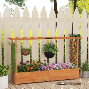Floreira elevada de madeira com treliça em arco com Furo de drenagem Contentor para pátio 200 x 114 cm Laranja