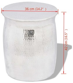 Mesa de apoio/banco em alumínio martelado, prateado