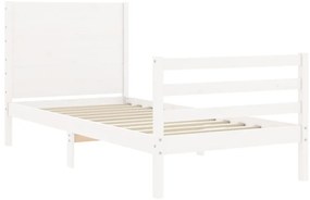 Estrutura cama de solteiro c/ cabeceira madeira maciça branco