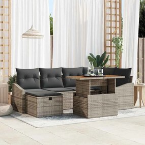 vidaXL Conjunto de Sofá de Jardim de 7 Peças com Almofadas Cinza Polirattan