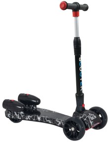 HOMCOM Trotinete ajustável em altura de 4 níveis dobrável com luzes musica Nevoeiro de água para crianças acima de 3 anos 61x26x63-81 cm Preto