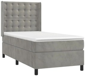 Cama box spring c/ colchão/LED 80x200 cm veludo cinzento-claro