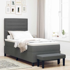 vidaXL Cama Box Spring com Colchão & Banco Cinza Escuro 80x200 cm Tecido