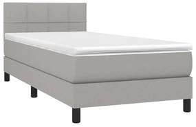 Cama box spring c/ colchão e LED 90x200 cm tecido cinza-claro