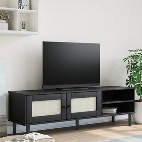 vidaXL Móvel de TV SENJA aspeto vime 158x40x49 cm pinho maciço preto