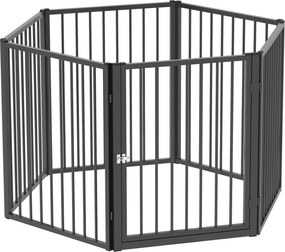 PawHut Cercado para Filhotes, Cercado para Cães, Parque para Filhotes, 6 Painéis com Porta, Cerca Dobrável e Portátil para Cães, Aço, Preto | Aosom Portugal