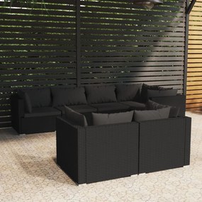 vidaXL 7 pcs conjunto lounge de jardim c/ almofadões vime PE preto