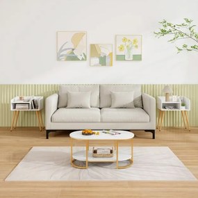 Conjunto de 2 mesas de cabeceira, Mesa de apoio modernas de meados do século de 2 níveis 50 x 32 x 58 cm Brancas