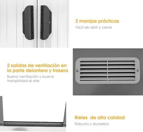 Abrigo de metal para jardim exterior com 2 portas 238 x 131 x 181 cm Cinzento