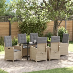 vidaXL Conjunto de Jantar de Jardim com Almofadas Bege Rattan PE