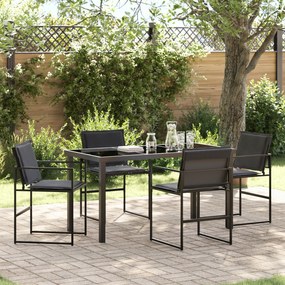 vidaXL Conjunto de Jantar de Jardim 5 Peças com Almofadas Preto Textilene e Aço