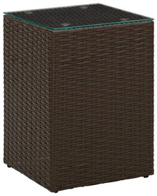 vidaXL Mesa de apoio com tampo de vidro 35x35x52 cm vime PE castanho