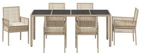 Conjunto de Jantar para Jardim 7 pcs Bege 190 x 90 x 75 cm