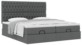 Estrutura de cama otomana com colchões tecido cinzento escuro
