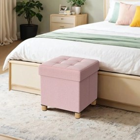 Banco pequeno com espaço de arrumação rebatível 38 x 38 x 40 cm cor-de-rosa